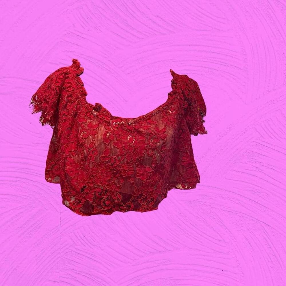 Tobi Red Floral Lace Crop